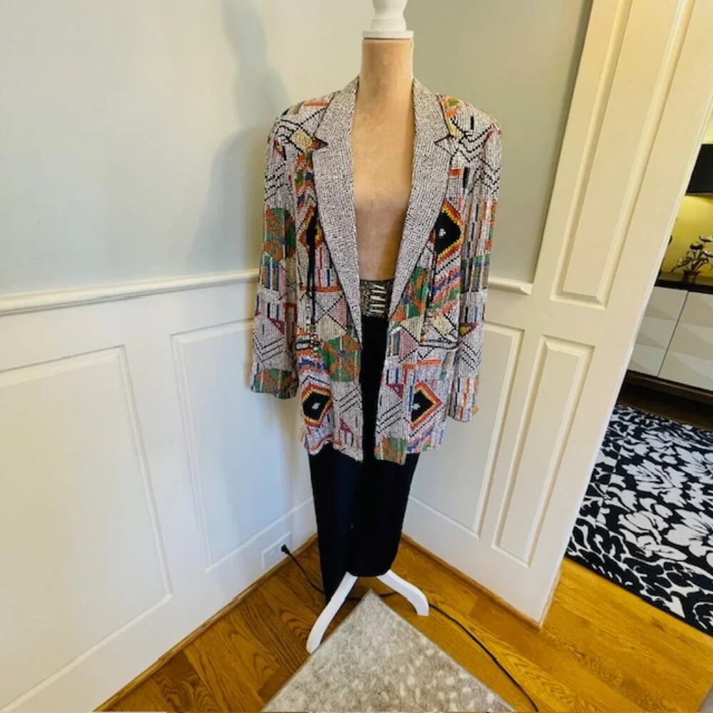 Vintage Platinum By Dorothy Schoelen Abstract Beaded Pant/Jacket Boho Art Medium - Picture 2 of 15